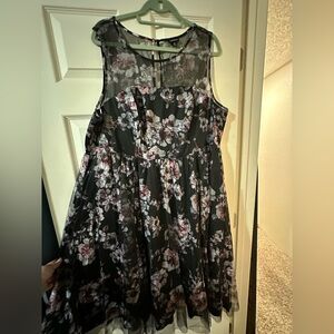 Torrid Black and Pink Floral Mesh Dress